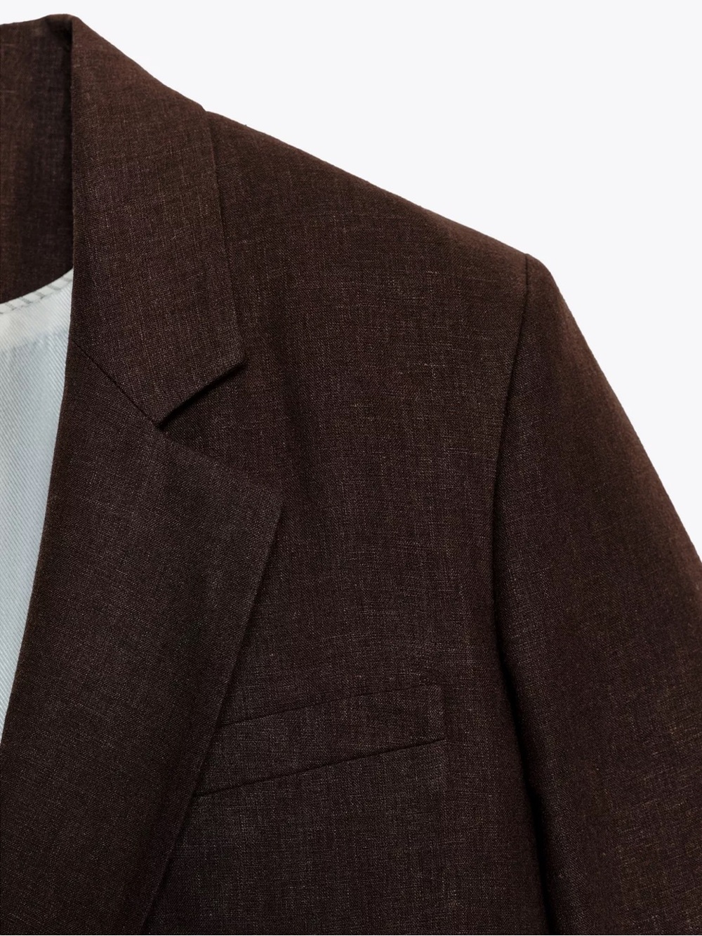 Zara Short-Sleeve Linen Blazer Jacket in Dark Brown - Picture 8 of 11